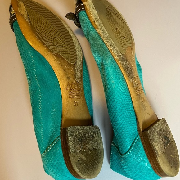 AGL Suede Teal and Snake Print Flats Size 37 - Picture 4 of 5